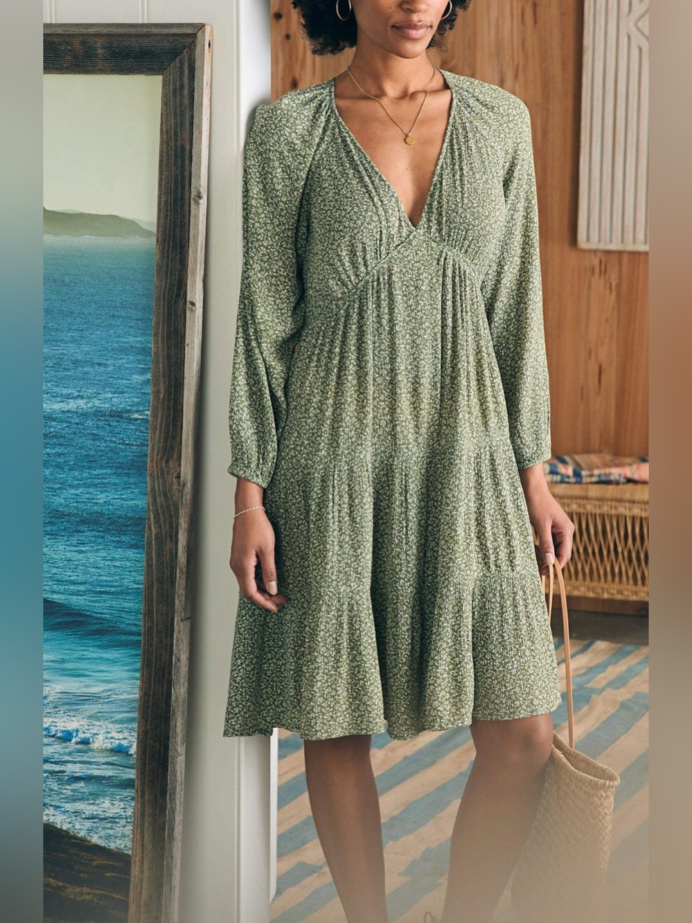 Faherty Sirene long sleeved dress green
